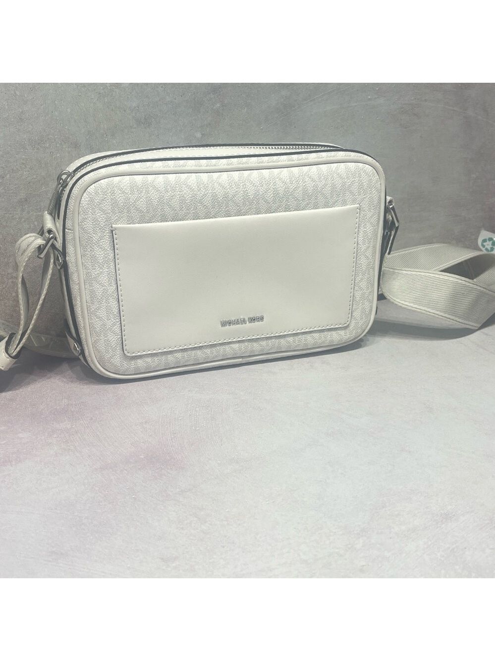 Michael Kors Maeve Crossbody Bag & Wallet Set Optic White Gray MK Signature Logo - Picture 3 of 14
